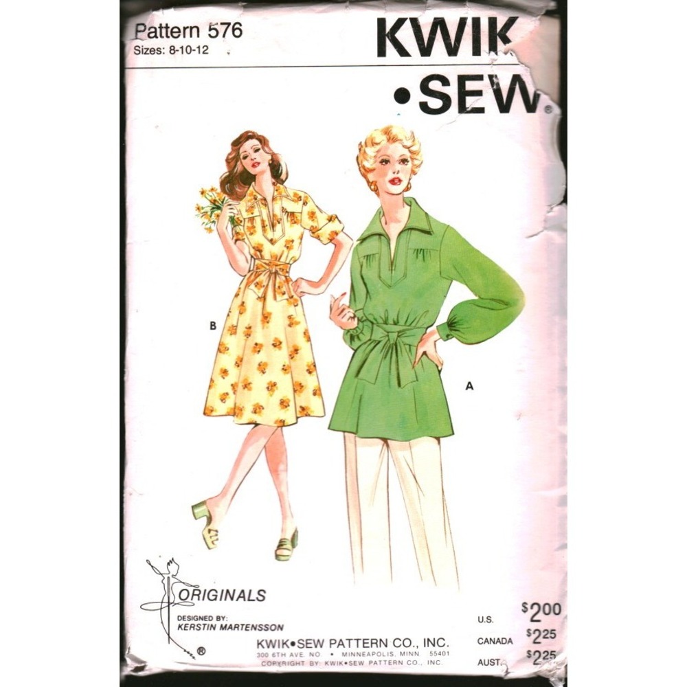 Vintage Kwik Sew 576 Pattern Kerstin Martensson Tunic Dress Size 8 10 12 Retro